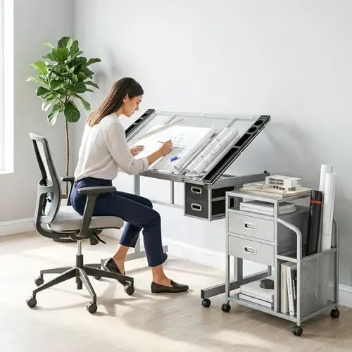 Professional Drafting Table for Adults Teens, Tilting Glass Tabletop Art Craft Desk Diamond Watercolor Paintings view 4
