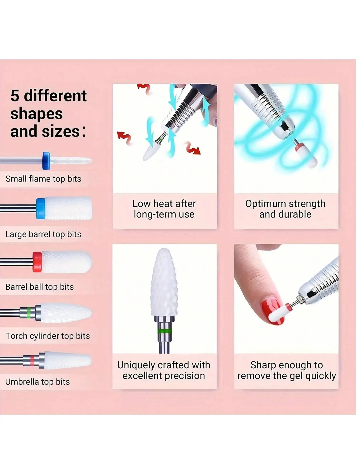 5個入り セラミック製 ネイルドリルビット バール ジェルポリッシュ除去ツール キューティクル 電動マニキュアファイルキット アクセサリー