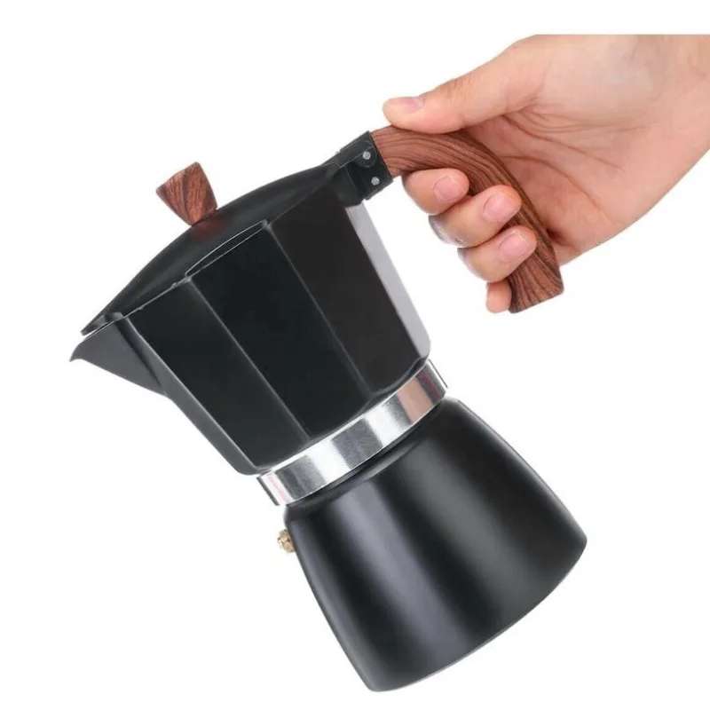 Macetas Moka italianas, cafetera Espresso de aluminio, percolador, estufa, olla superior con mango de madera, herramientas de café, accesorios de cocina y cafetería