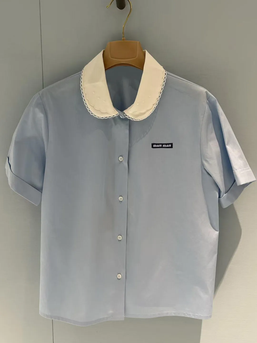 Casual Commute Style Loose Fit Short Sleeve Doll Collar Shirt for Women Anti-Wrinkle Color Match Korean Version Fashion Top