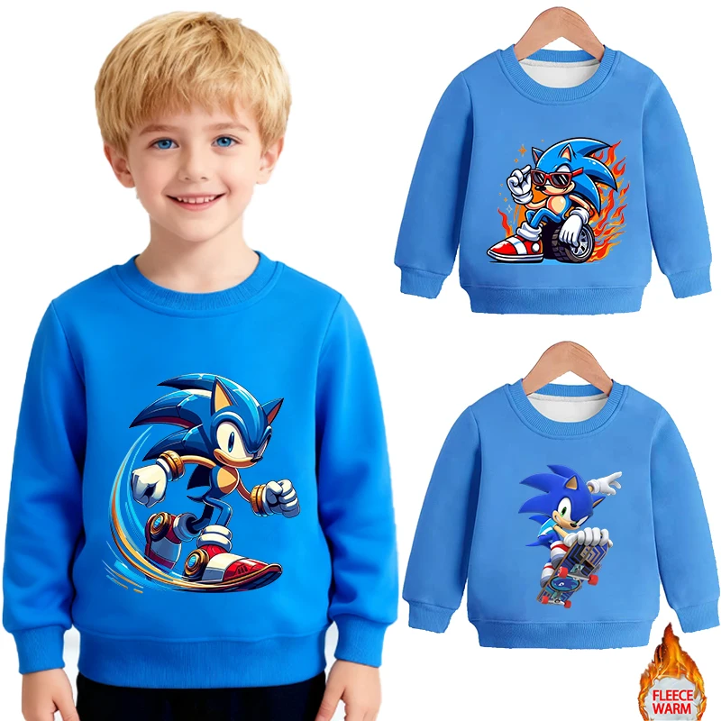 Sonics Bambino Agnello Felpa in pile Ragazzo Ragazza Cartoon Anime Pullover Felpe con cappuccio Inverno Caldo e spesso Abbigliamento per la casa Top Regali di Natale per bambini