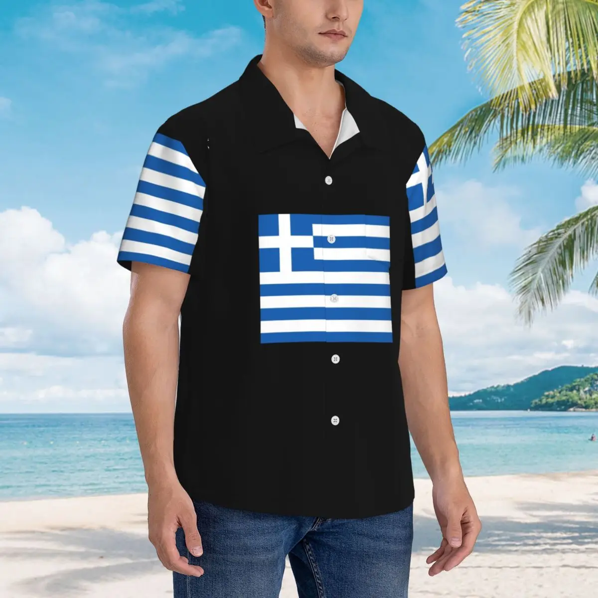 

Гавайские рубашки с флагом Греции, модная мужская рубашка с коротким рукавом для лета, пляжные мужские топы на пуговицах