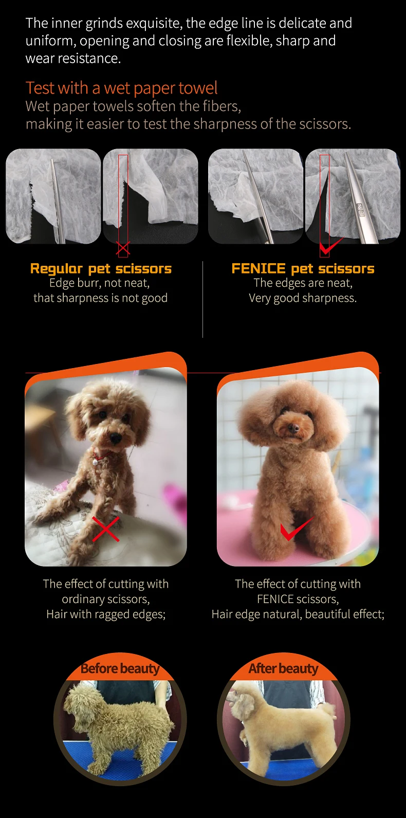 Fenice 7.0 7.5 8.0 Zoll Professionelle Hundeschneideschere Pflegeschere für Hunde Gerade Pflegeschere Tijeras Tesoura – Detail 6