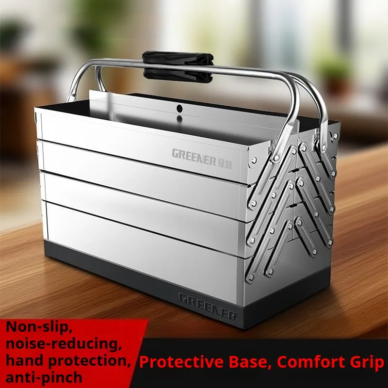 

Foldable Stainless Steel Tool Box Heavy Duty Portable Handheld Tool Storage Case Home Repair Workshop Garage Organization Tool