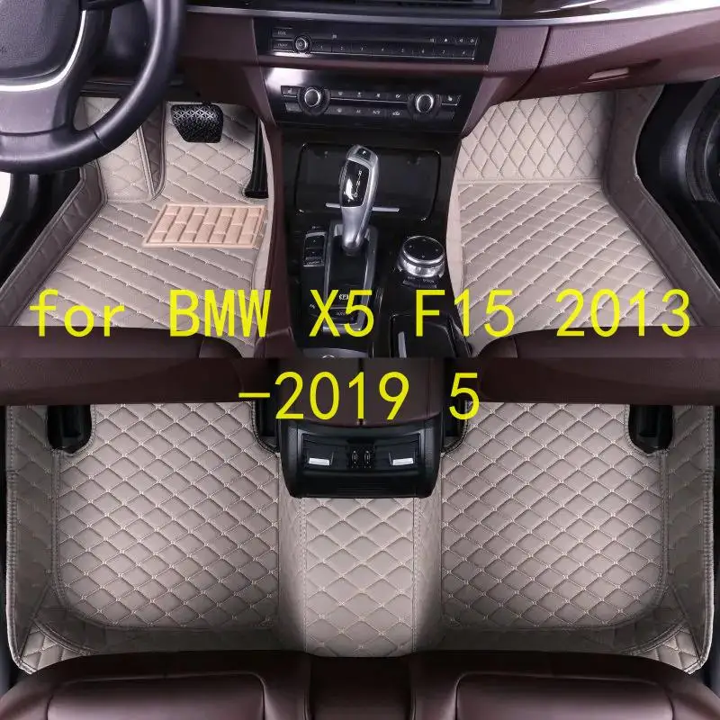 Kohlefaser-Textur PU-Leder Autofußmatten für BMW X5 F15 2013-2019 5 Maßgefertigte 5D Vollabdeckung Wasserdicht Kratzfest Auto-Fußmatten Modifizierte Auto-Innenausstattung 3c322