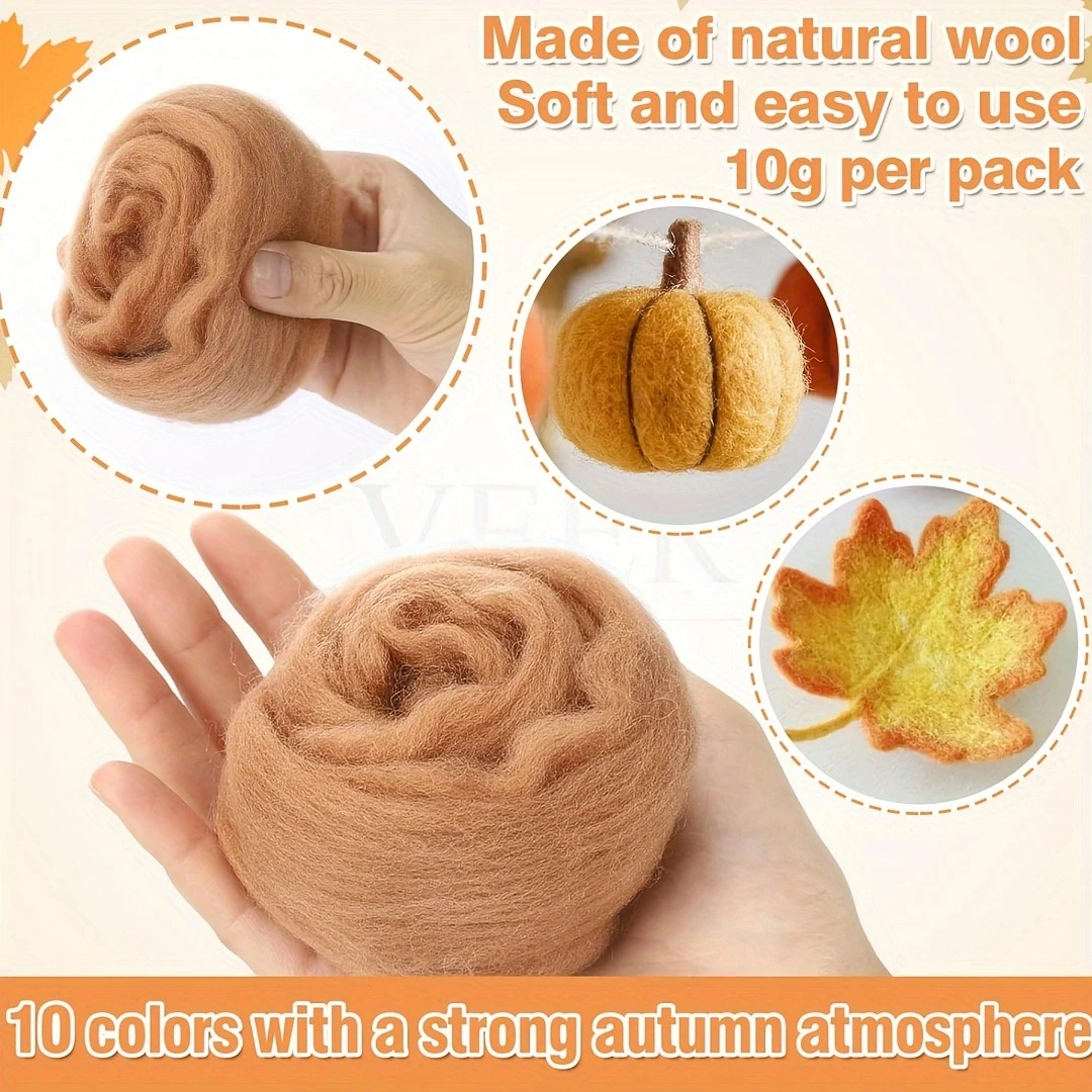 Serat alami benang wol jarum keliling Felting tangan berputar untuk perlengkapan benang Felting wol bahan kerajinan DIY, 0.35 oz/pak