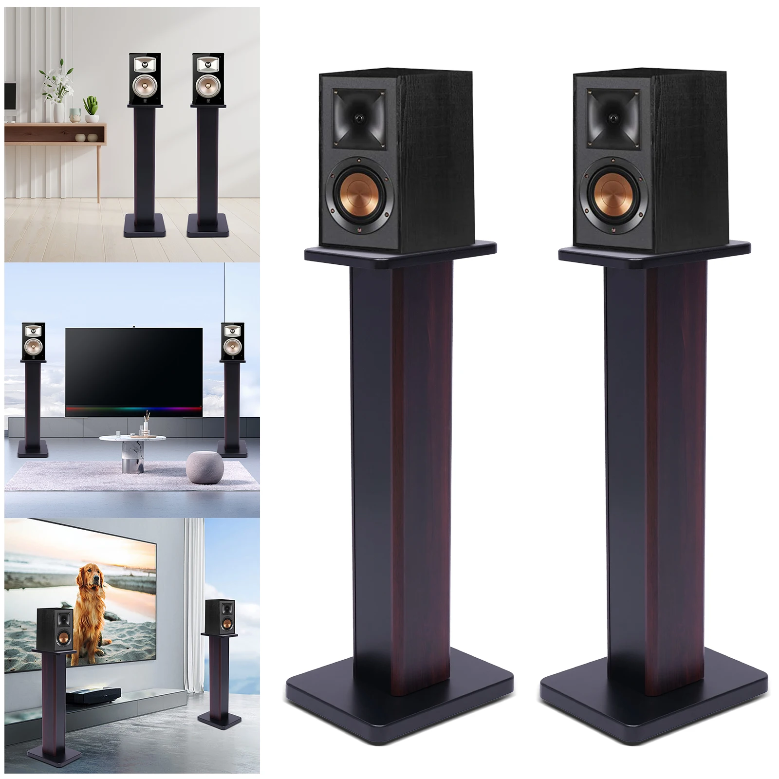 Speaker Wall Shelf, Speaker Stand, Audio Speaker Bracket Pair, 28 Inch Black Walnut Wood Audio Stand, Bookshelf Speaker Holder for Home Theatre, Minimalist Space Saving Design, Universal Sound System Shelf