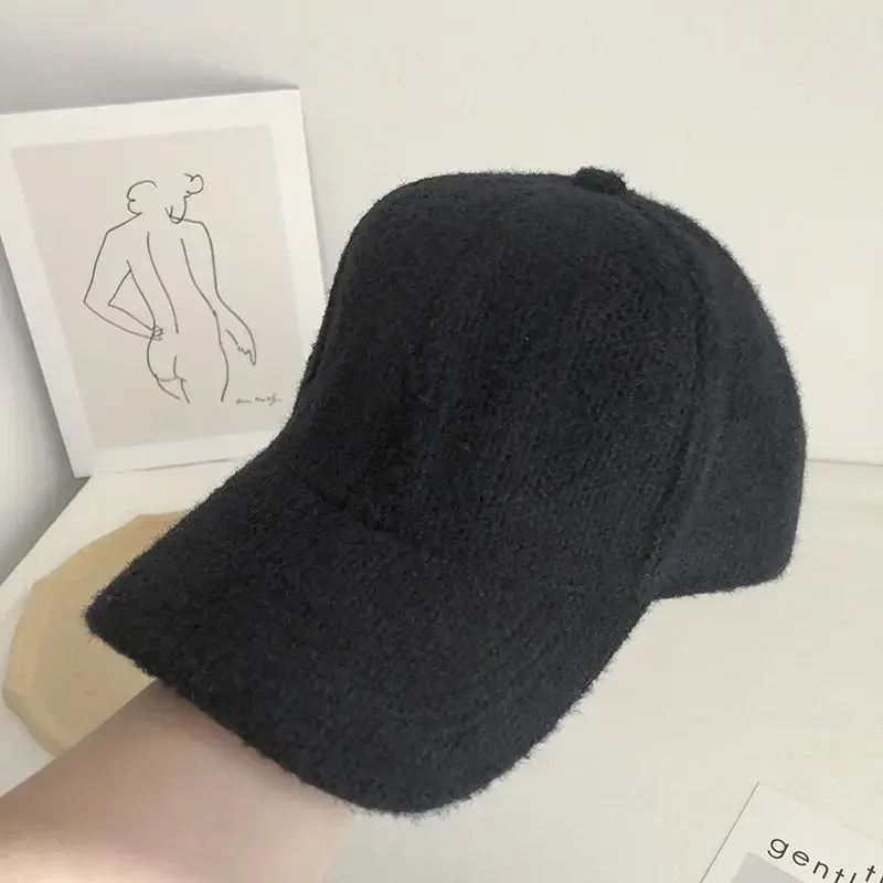 Women Faux Rabbit Fur Baseball Cap Solid Color Warm Winter Hat Soft Fluffy Visor Cap for Outdoor Daily Wear 3