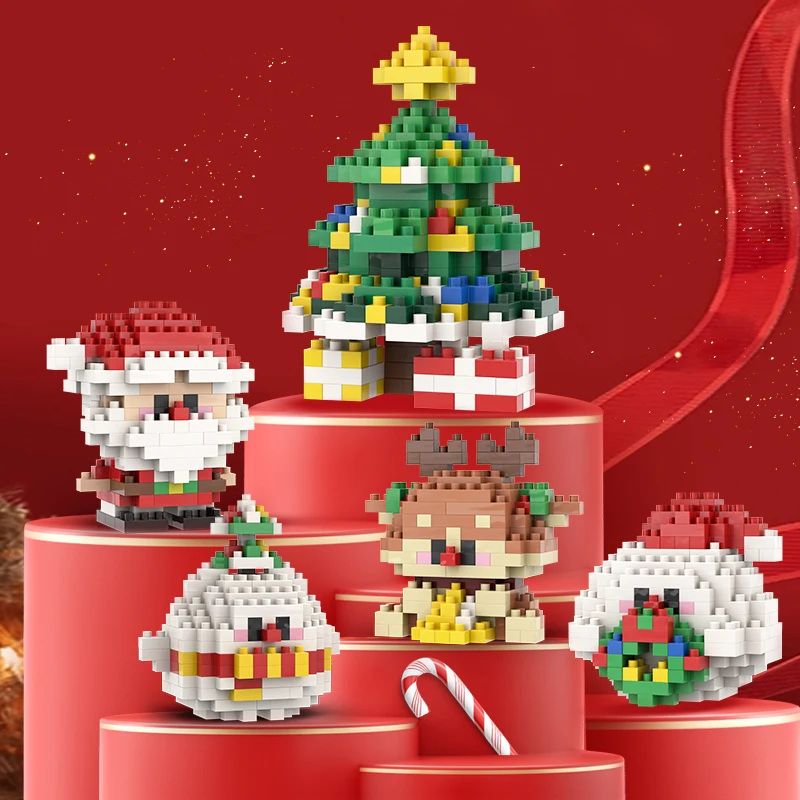 12 Pack Ensemble de blocs de construction au design de Père Noël, ornements de blocs de construction sur le thème de Noël, mini figurines de construction, garnitures de chaussette de Noël à