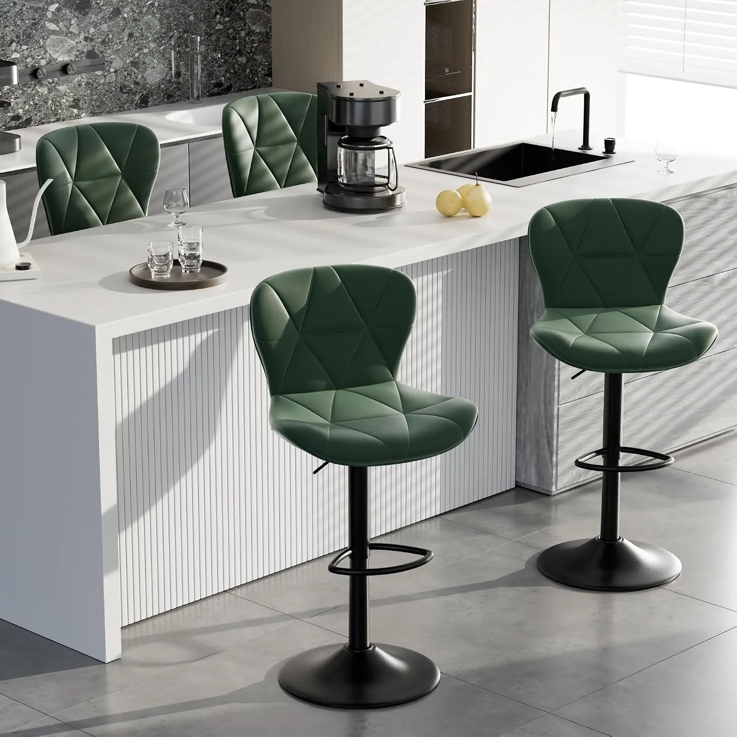 Bar Stools Set of 4,Adjustable Swivel Barstools, Faux Leather Bar Chairs,Upholstered Counter Height with High, Customized