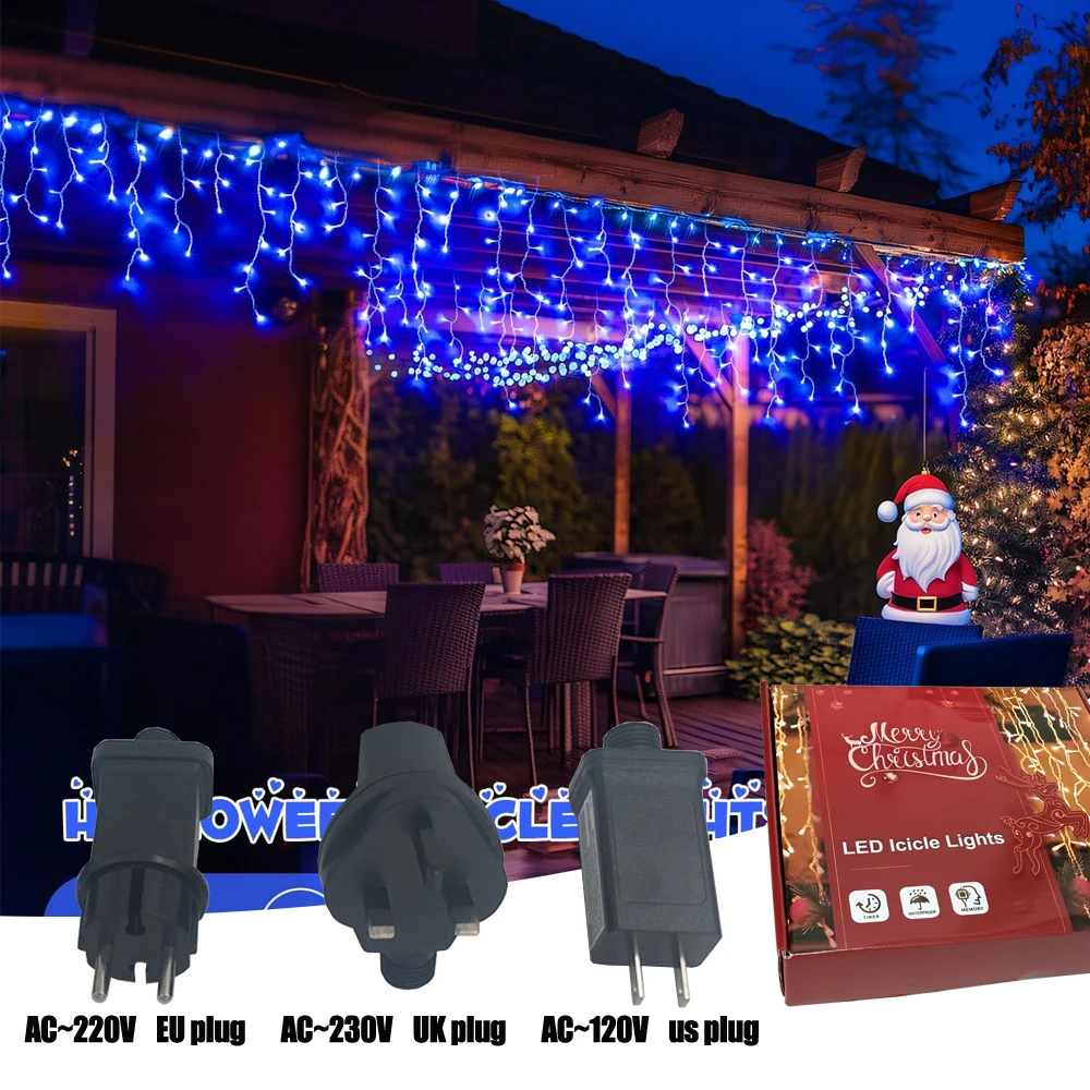 

20M 480LED Christmas Icicle String Lights 96 Drops 8 Modes, Plug in Curtain Waterproof for Holiday Wedding Party Home Garden