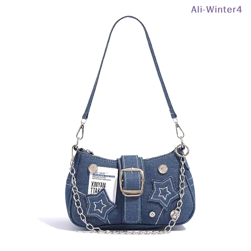 

【Winter4】Женские сумки из денима с узором в виде звезд, стильные сумки Y2K для девушек, сумки через плечо из холщовой ткани, маленькие женские сумки на цепочке, сумки-тоут