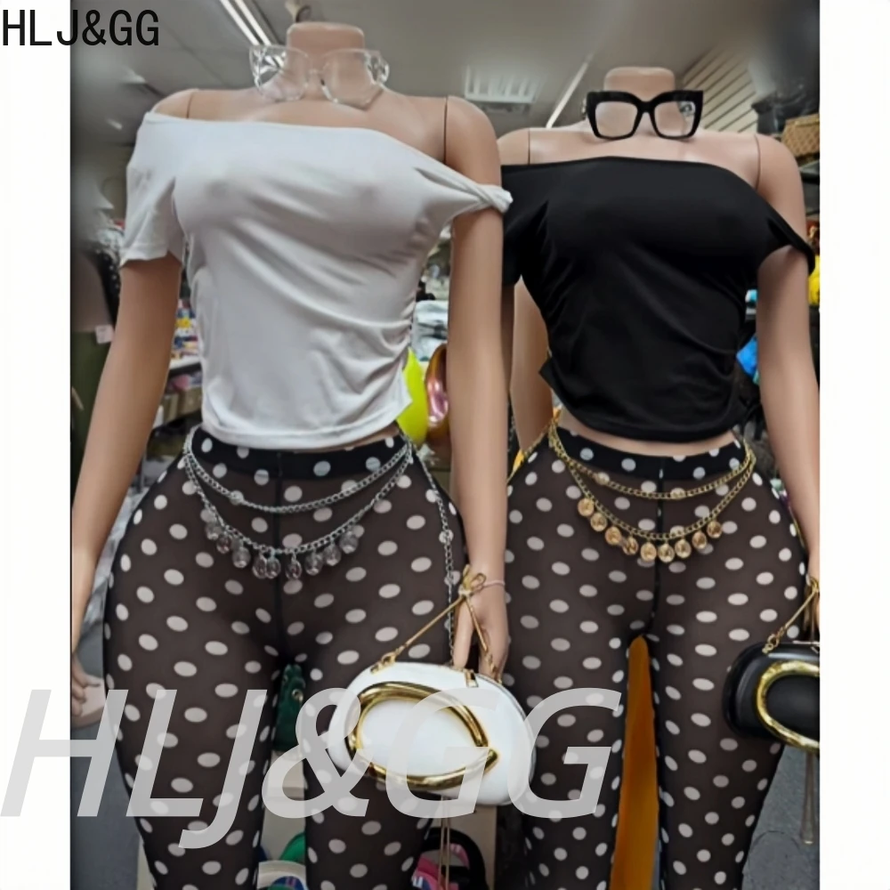 

HLJ&GG Fashion Polka Dot Print Shorts Two Piece Sets Women One Shoulder Sleeveless Top And Shorts Outfits Y2K 2pcs Streetwear