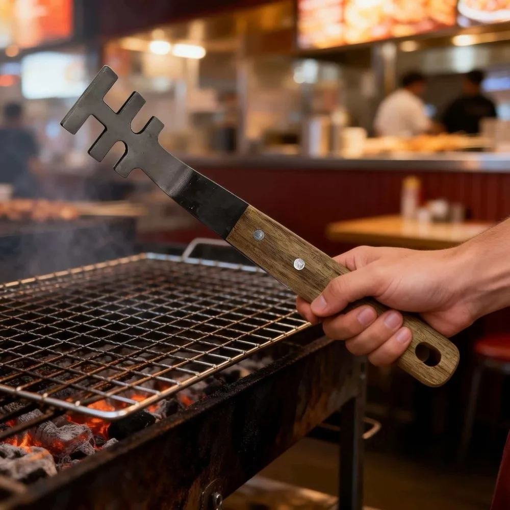 Heat-Resistant Grill Grate Lifter Stainless Steel Long Handle Oven Mesh Puller Comfortable Grip Anti-Scald BBQ Lifting Gripper