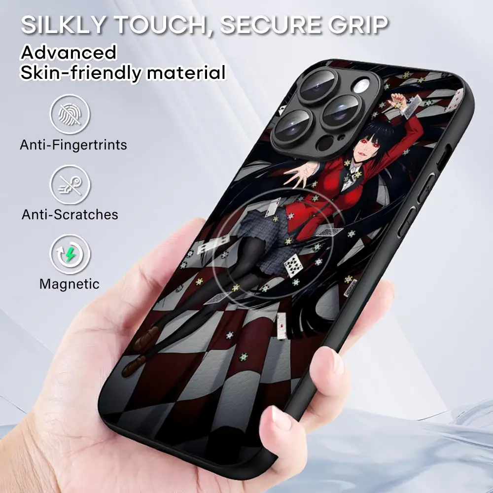 Kakegurui شعبية أنيمي قضية الهاتف آيفون 17 16 15 14 13 12 11 زائد برو ماكس الراقية الفاخرة Magsafe جلد الغنم