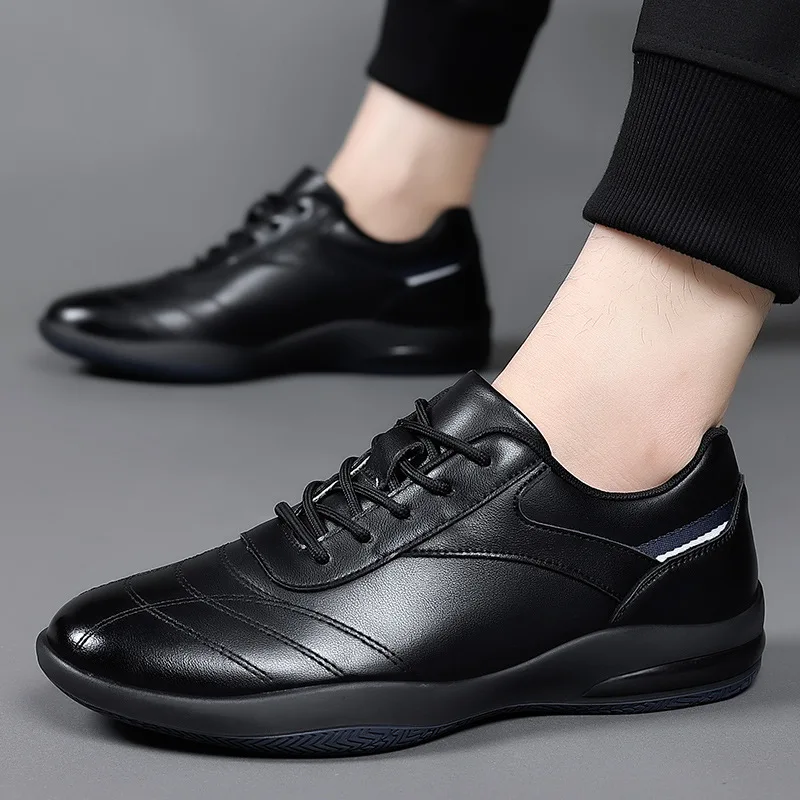 Men Business Dress Leather Shoes Spring Autumn Leisure Genuine Leather Breathable Soft Sole Comfortable Vulcanized Shoes for Men