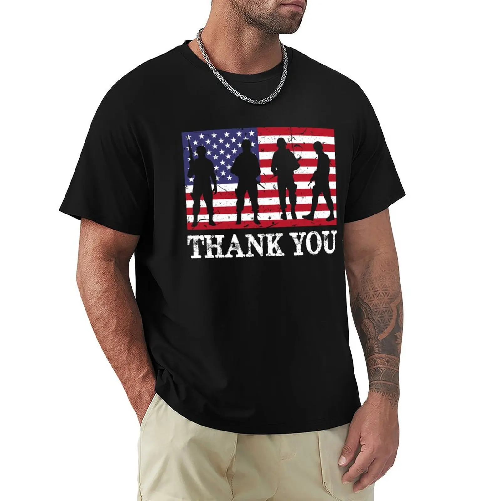 

USA Military Veterans Patriotic Flag Thank You T-Shirt oversized kawaii clothes Anime t-shirt summer shirt mens tall t shirts