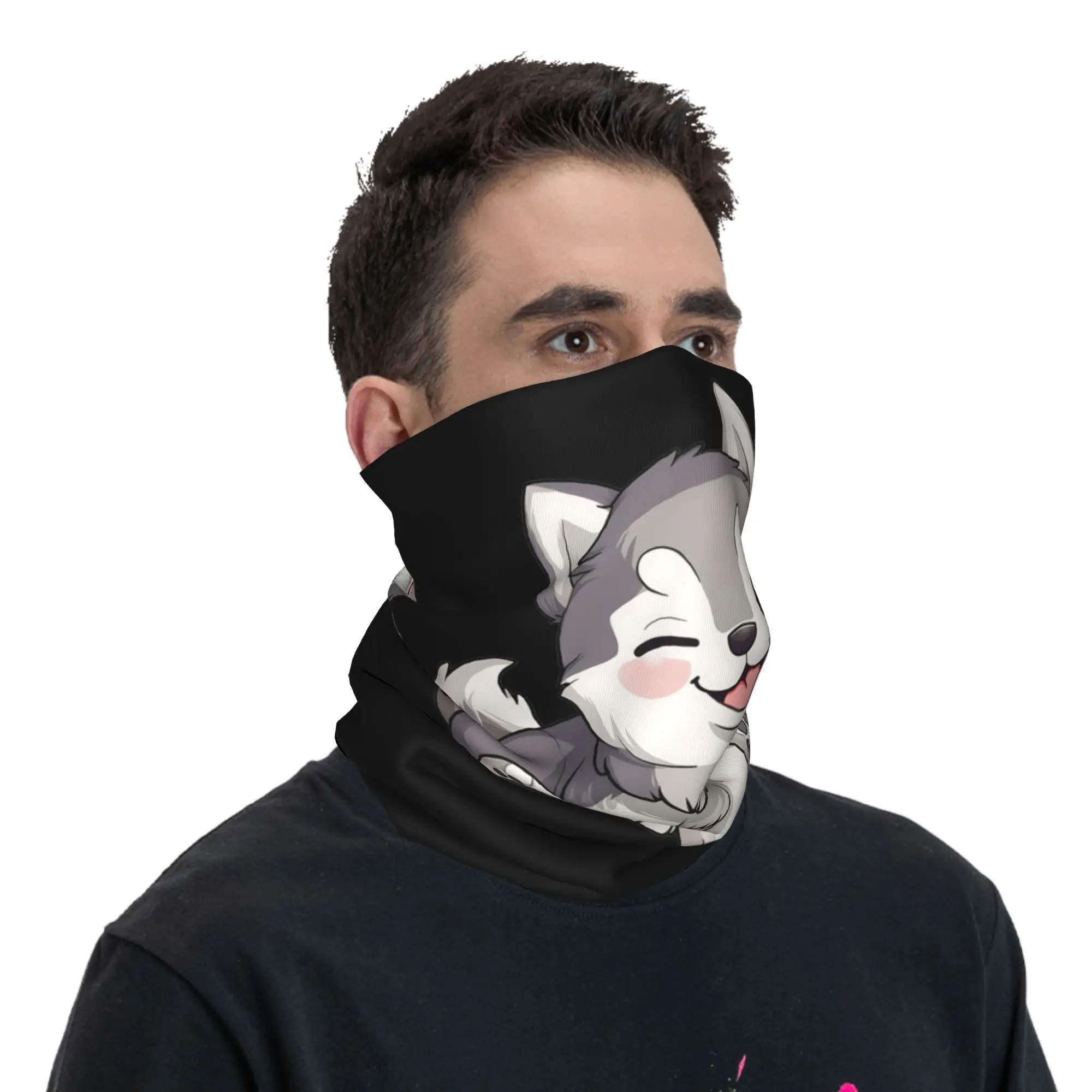 Cute Winking Kawaii Husky Bandana Neck Gaiter Printed Mask Scarf Multi-use Balaclava Outdoor Sports Unisex Adult Breathable