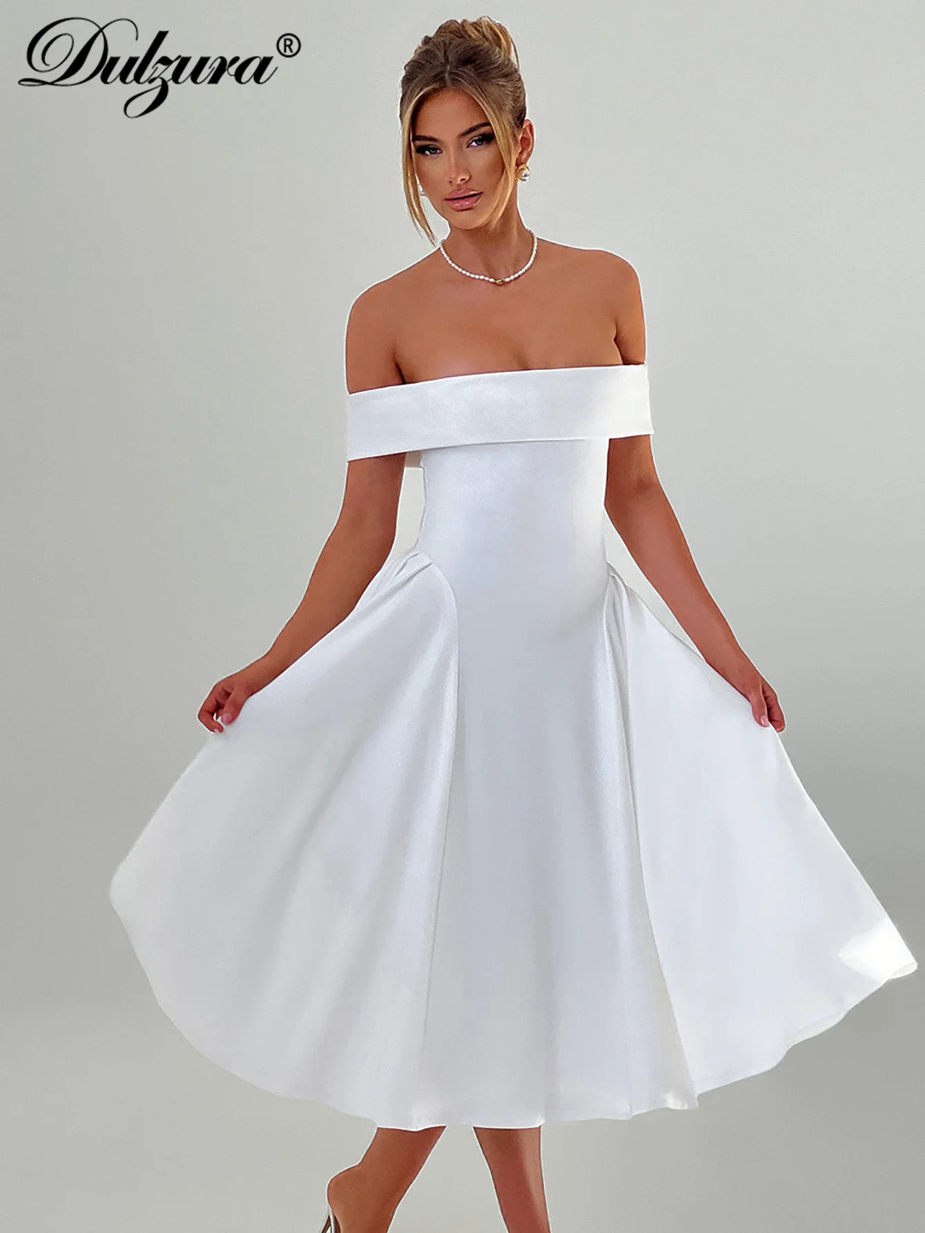 Dulzura Off Shoulder Sleeveless Slim Midi Dress Solid Sexy Elegant Outfit Women’A Party Club Prom Long Dress Winter Clothes