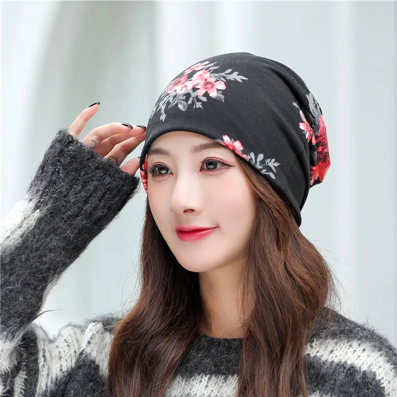 

Turban Hats For Women Summer Autumn Thin Beanie Flower Pattern Baggy Cap Female Bonnet Windproof Headwrap Headgear Gorro