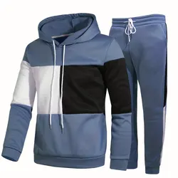 Men's Sportswear 3D Printing Color Contrast Stitching Pattern Neutral Style Hoodie + Pants 2 Sets Of Oversized Street Clothing