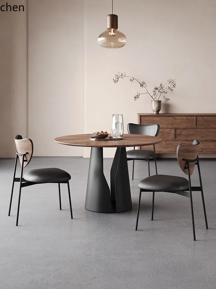 HYS Solid Wood Round Dining Table and Chairs Living Room Vintage Home Small Apartment