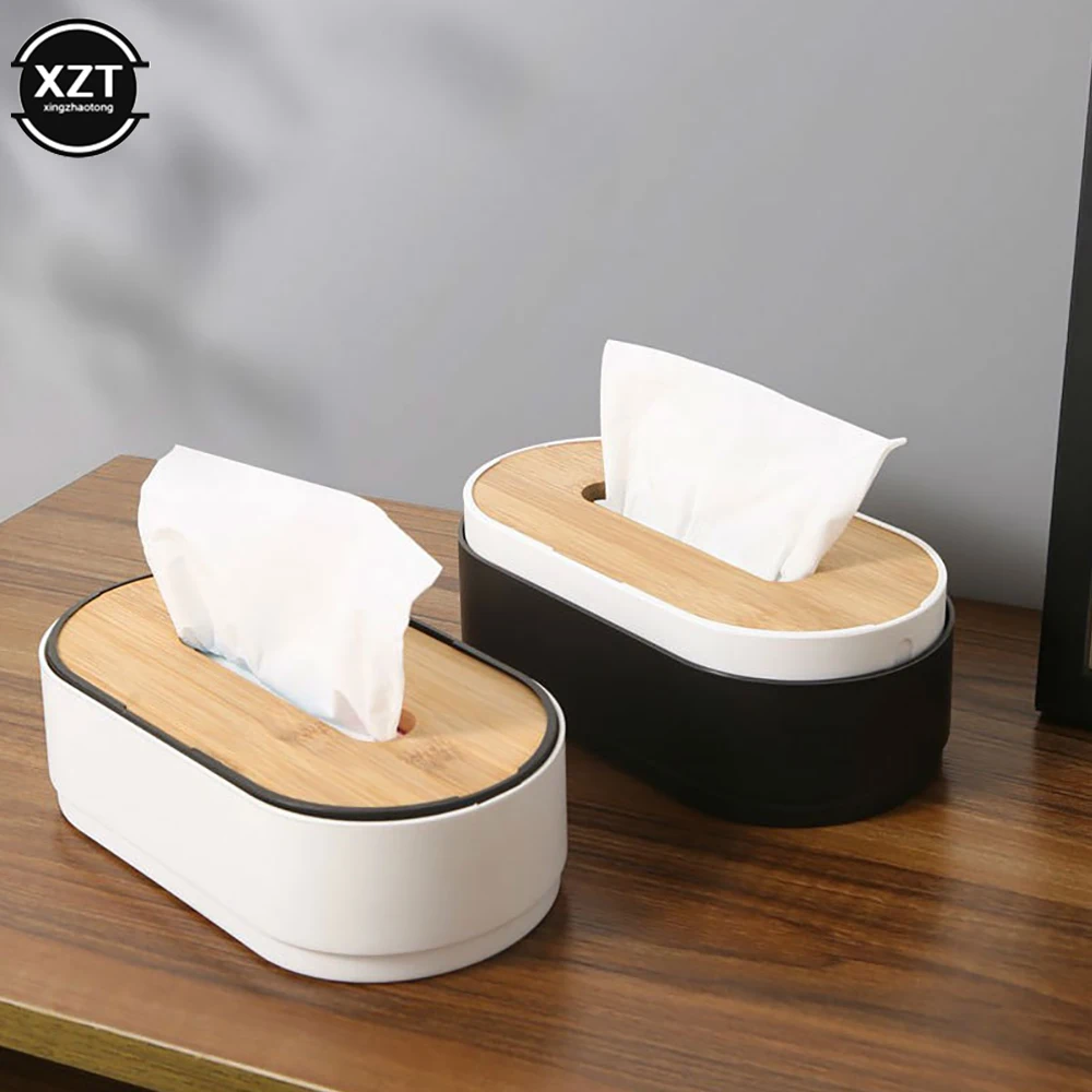 

Tissue Box Wooden Cover Solid Color Tissue Box with Groove Multifunctional Household Room Desktop Tissue Plastic Storage Box