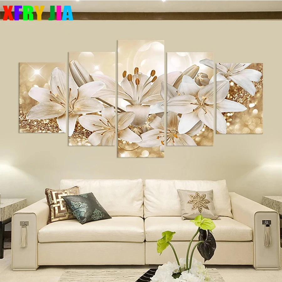 Diamante ricamo moda bellissimo fiore immagine pittura diamante pieno quadrato rotondo trapano mosaico punto croce arte della parete 5 pezzi