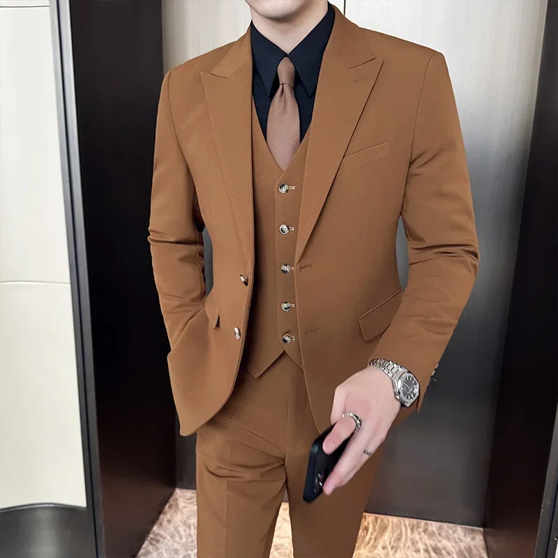 

（Jacket+Vest+Pants）Men's Premium Three-piece Suits Men's Single-breasted Slim-fit Business Casual Suit Men's Banquet Dress Set