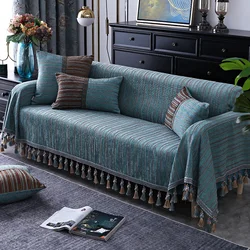 European Chenille Stripe Couch Cover for Sofas, Sectional Recliner Chair, Towel Throw, Non-Slip Furniture Protector, 3, 4 Seater