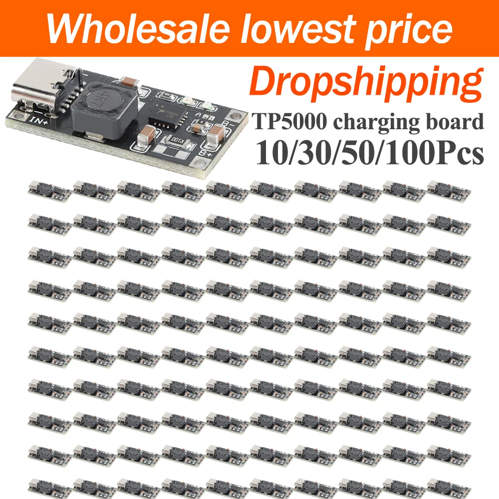 10~100Pcs TP5000 Power Management Charging Board Voltage Regulator Module 2A 4.2V For Single‑Cell Lithium Battery TYPE‑C Port