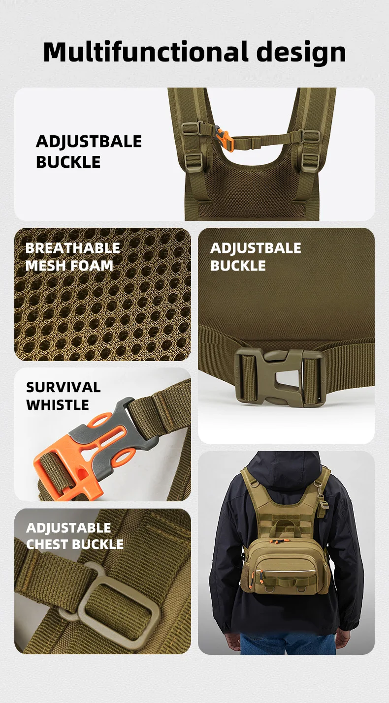 Angeln Locken Vorne Brust Weste Reise Rucksack Camping Wandern Outdoor Radfahren Bergsteigen Ausrüstung Taktische Tackle Tasche für Männer Sac – Detail 8