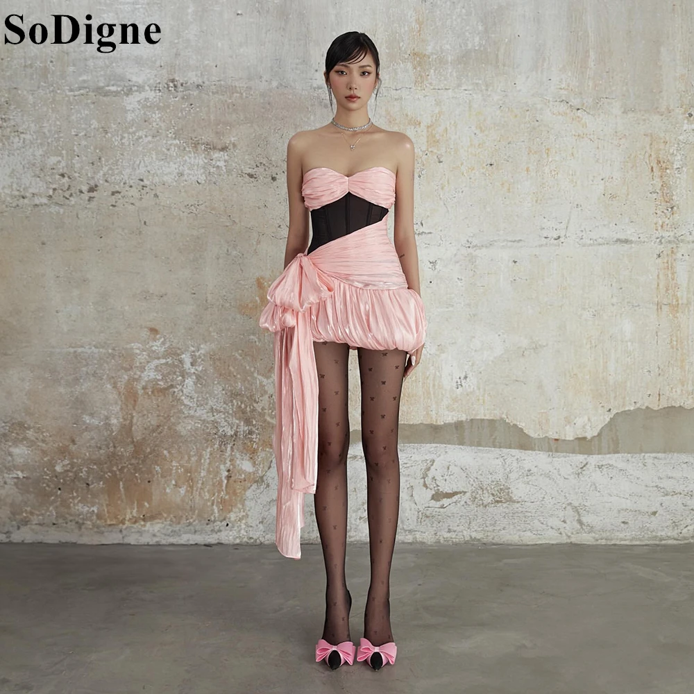 

SoDigne Sexy Pink & Black Prom Dresses A-Line Strapless Bow Gala Party Mini Dress Charming 2025 Short Cocktail Gowns Customized