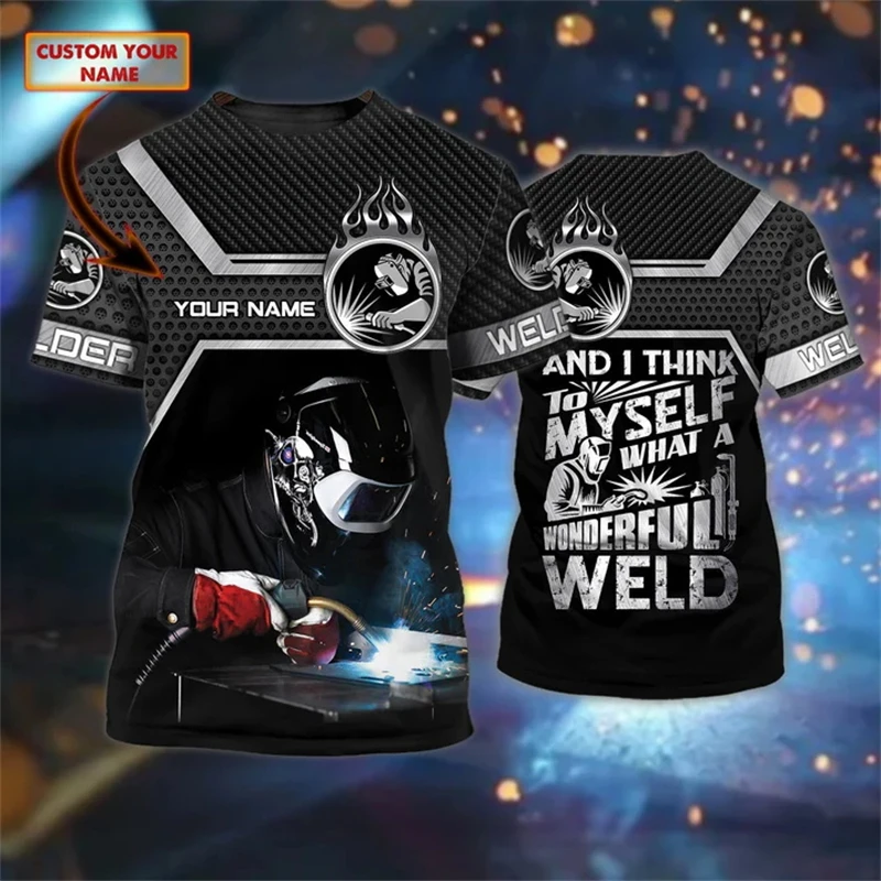 

Custom Name 3D Print Electric Welding Graphic T Shirt For Men Streetwear Trend Fashion Casual Round Neck Short Sleeve T-shirts