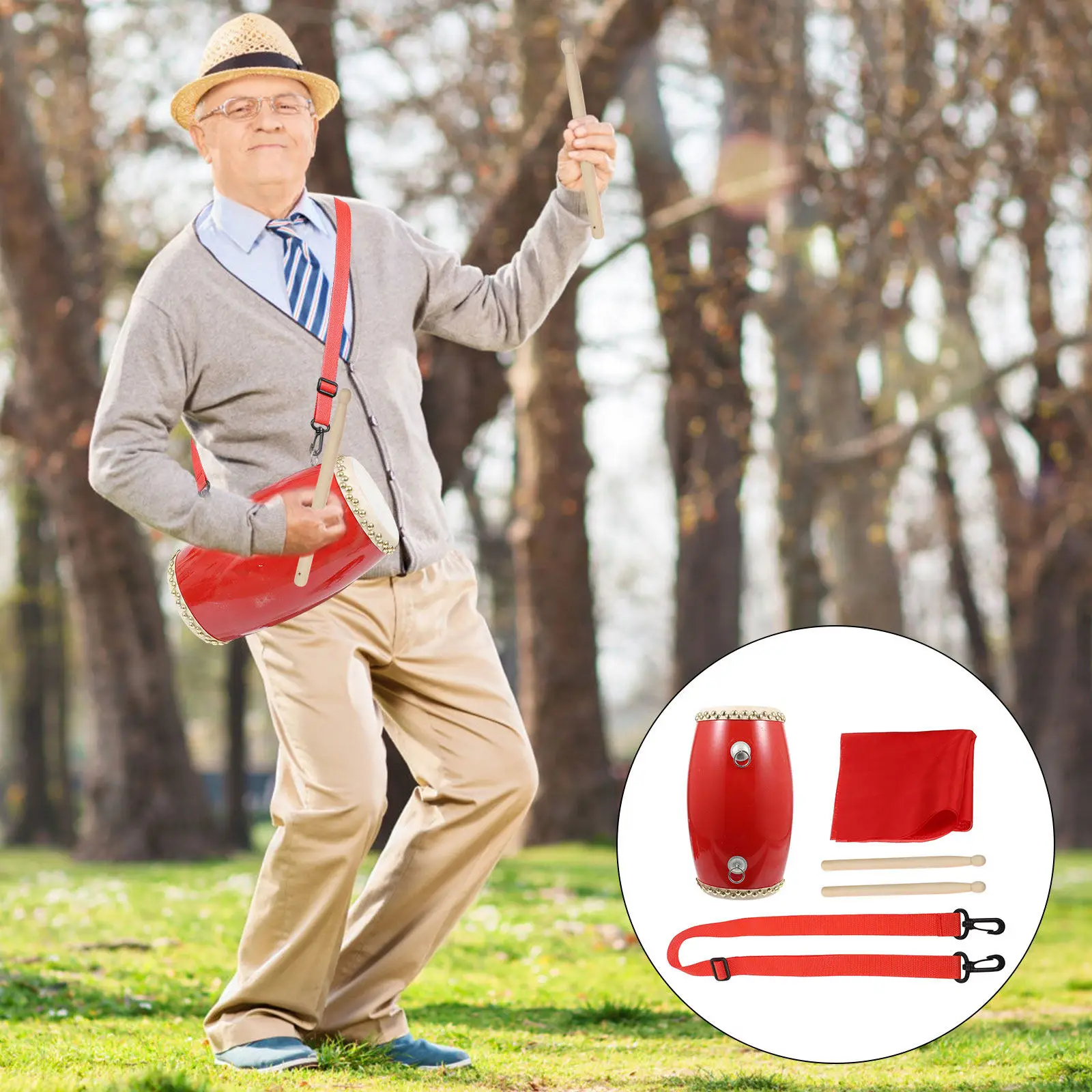 

1Set Simple Waist Drum Traditional Chinese Hand Drum Professional Portable Percussion Instrument for Adults Kids Celebrations