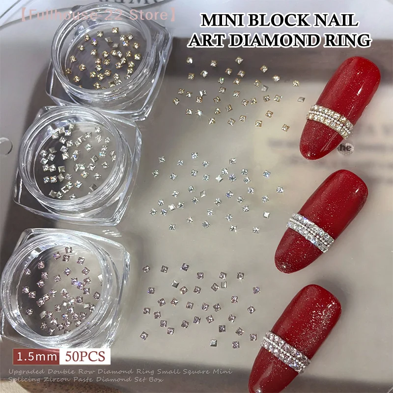 【MAX-22】50 Stück/Box Glänzende Weiße Zirkon-Strass-Steine Nagelcharms Mini Quadratische Nagelsteine Flache Nagelkunst-Diamanten Dekoration
