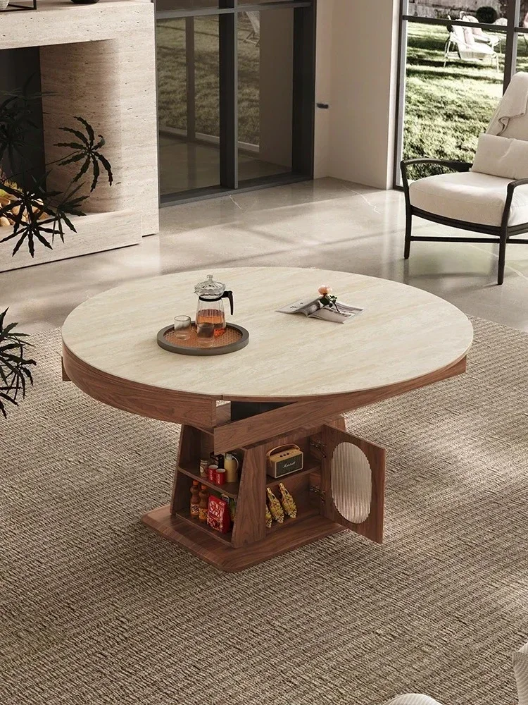 Intelligent lifting rock slab coffee table dining table dual-purpose  small apartment  multi-function medium and ancient style