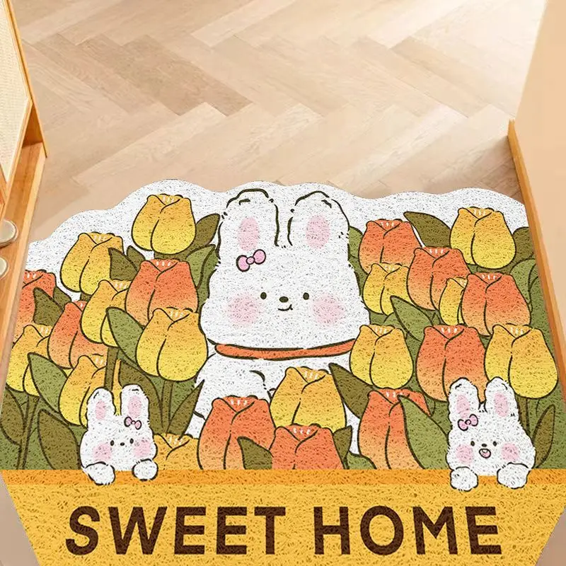 Cartoon silk circle entry door floor mat, entrance entrance entrance porch foot pad, fresh household soil rubbing mud pad