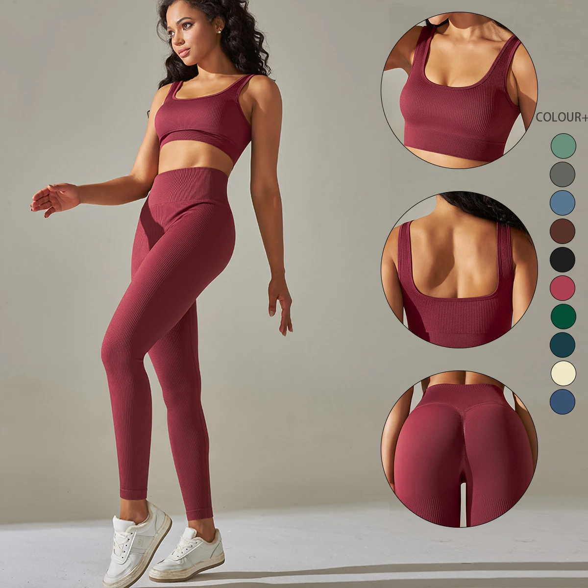 markii Ribbed Set Woman 2-Piece Seamless Yoga Set Gym Wear Push Up Sports Bra Leggings Dla Kobiet Strój Treningowy Odzież Sportowa Dres