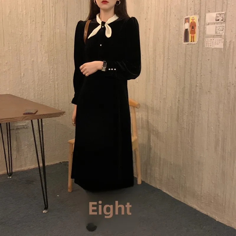 Ele terciopelo cintura acanchamiento nudo Dr Hepburn Sle coreano Faion primavera Otoño Invierno ropa Casual para mujeres