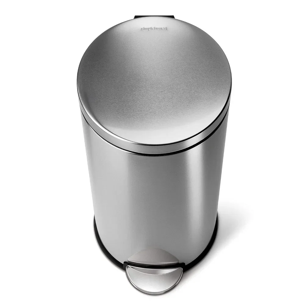 30 Liter Round Step Trash Can, Brushed Stainless Steel Classic Round Shape Strong Steel Pedal Silent Close Lid Stay-Open Lid