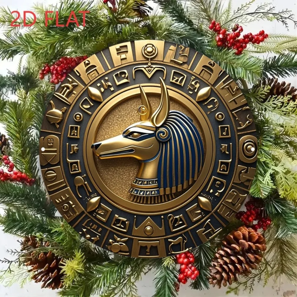 ديكور حائط على شكل عين حورس المصرية - لوحة ألومنيوم فرونية ذهبية وزرقاء مقاس 8 × 8 بوصة رمز معدني ديكور متحف بار المنزل فريد من نوعه G