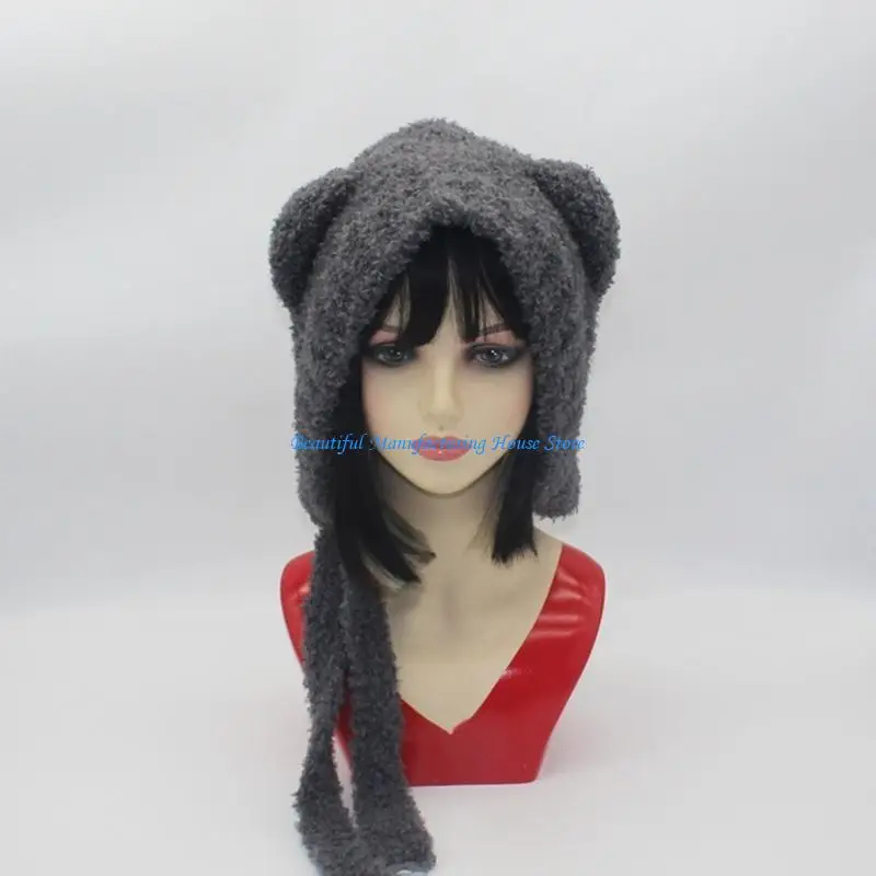 E56A Шапка-ушанка для взрослых, ветрозащитная шапка ручной работы ручной работы с медвежьими ушками для девочек