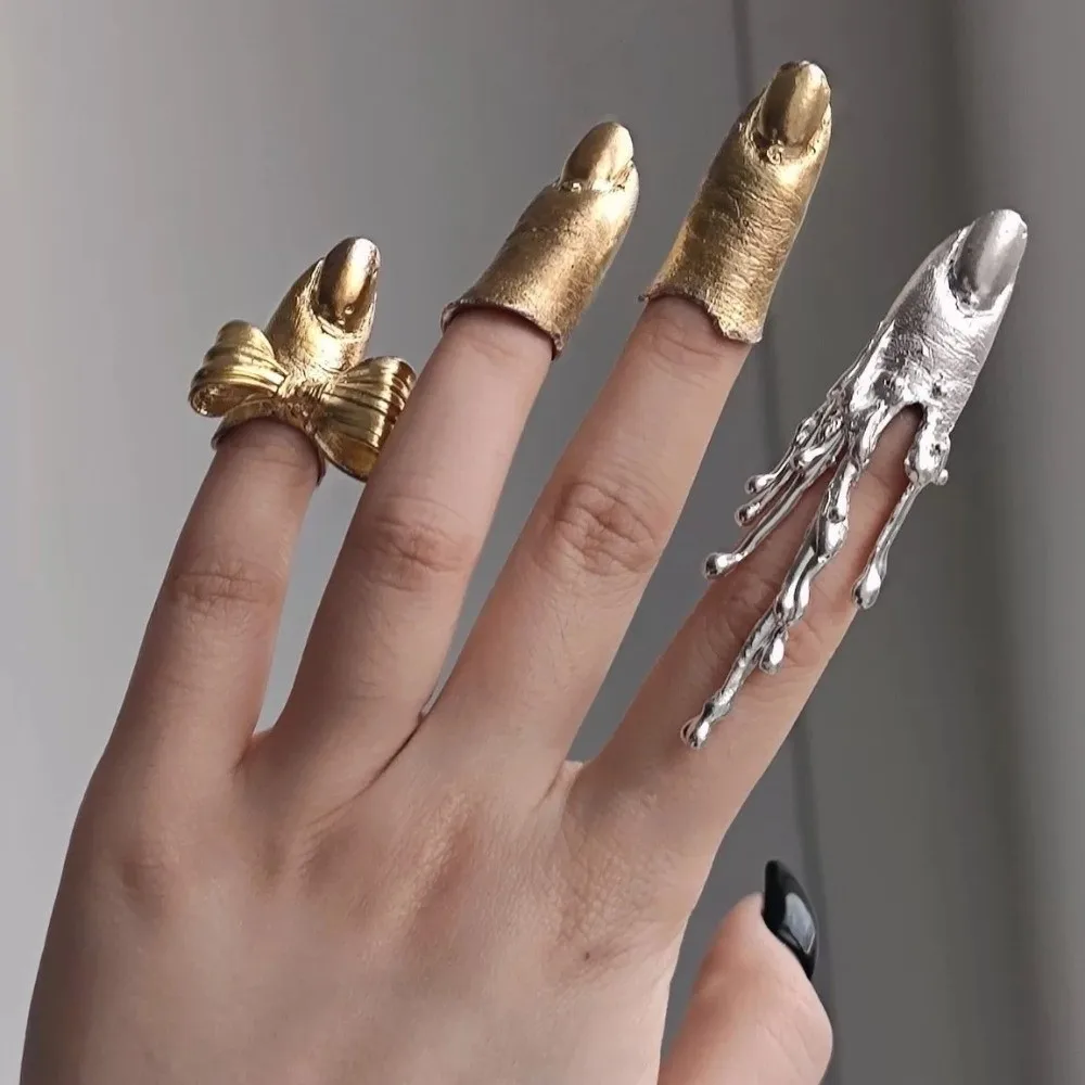 Creative Irregular Texture Lava Drop Ring Bowknot Vintage Nail Sleeve Niche Design Alloy Armor Ring Vacation