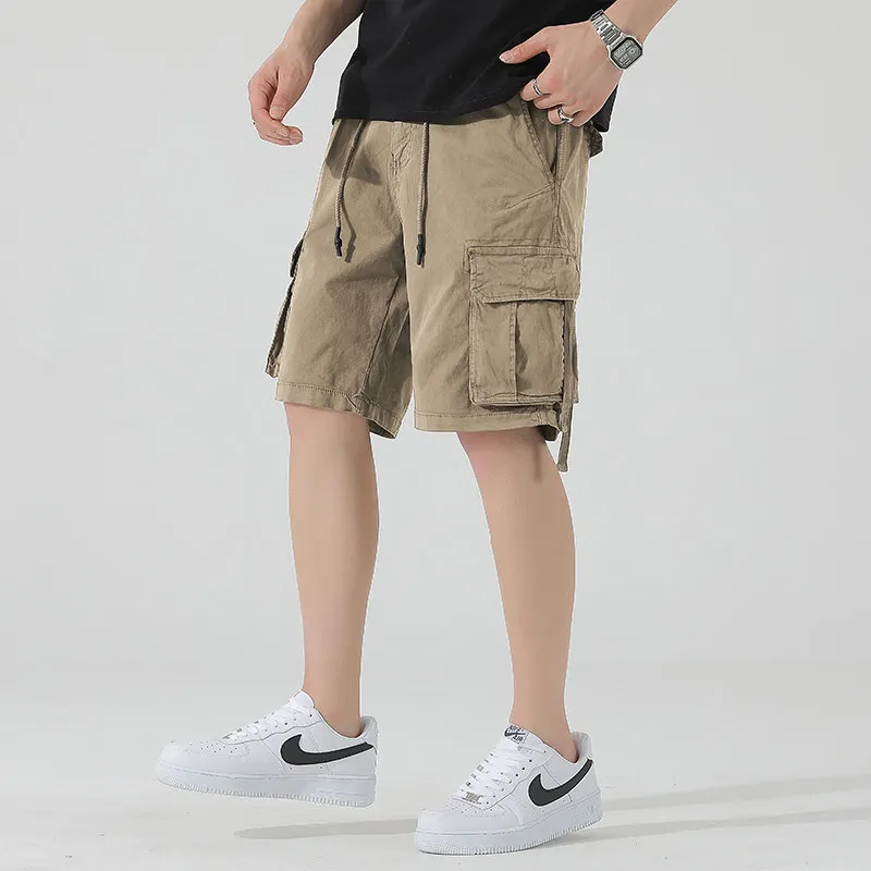 Summer Men's Cotton Cargo Shorts Casual Baggy Multi-Pockets Streetwear Shorts Male Fashion Loose Overalls Shorts Male Plus Size
