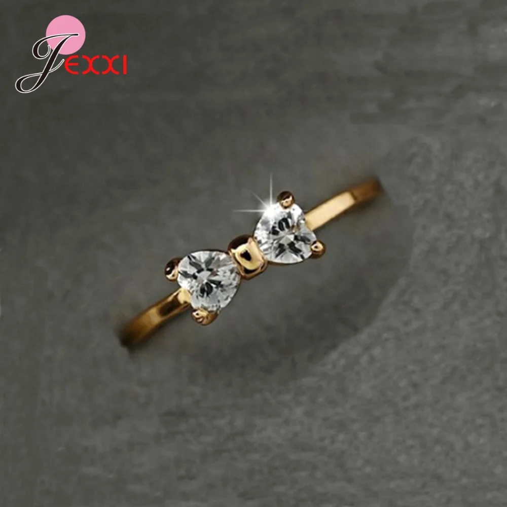 

925 Sterling Silver Trend Women Bowtie Rings Jewelry Cubic Zirconia Gold Color Wedding Band Valentine's Day Gift Bijoux