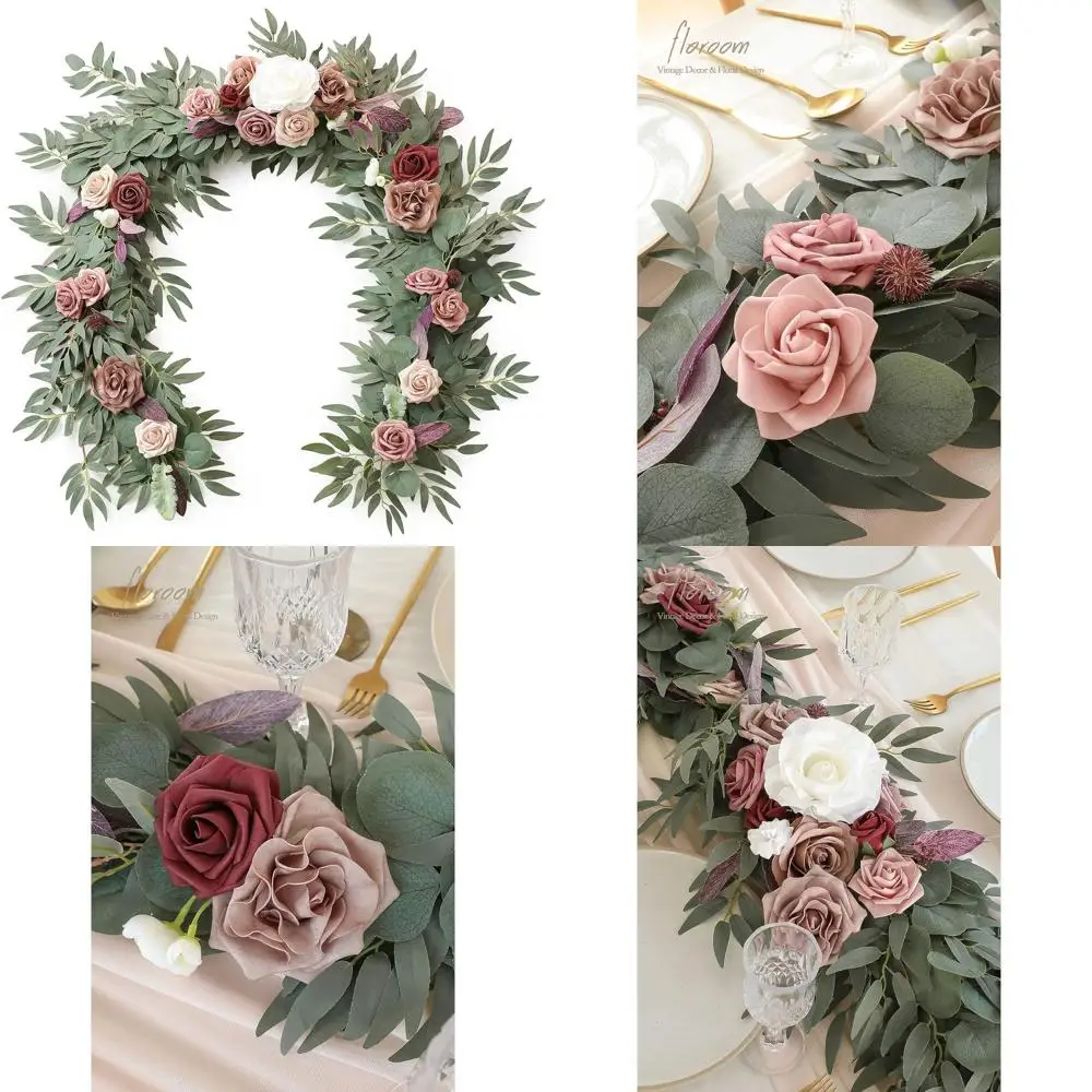 

Изящная 6-футовая искусственная гирлянда из эвкалипта с цветами, зеленью и цветочной лозой для свадеб, вечеринок и праздников в пыльно-зеленых тонах