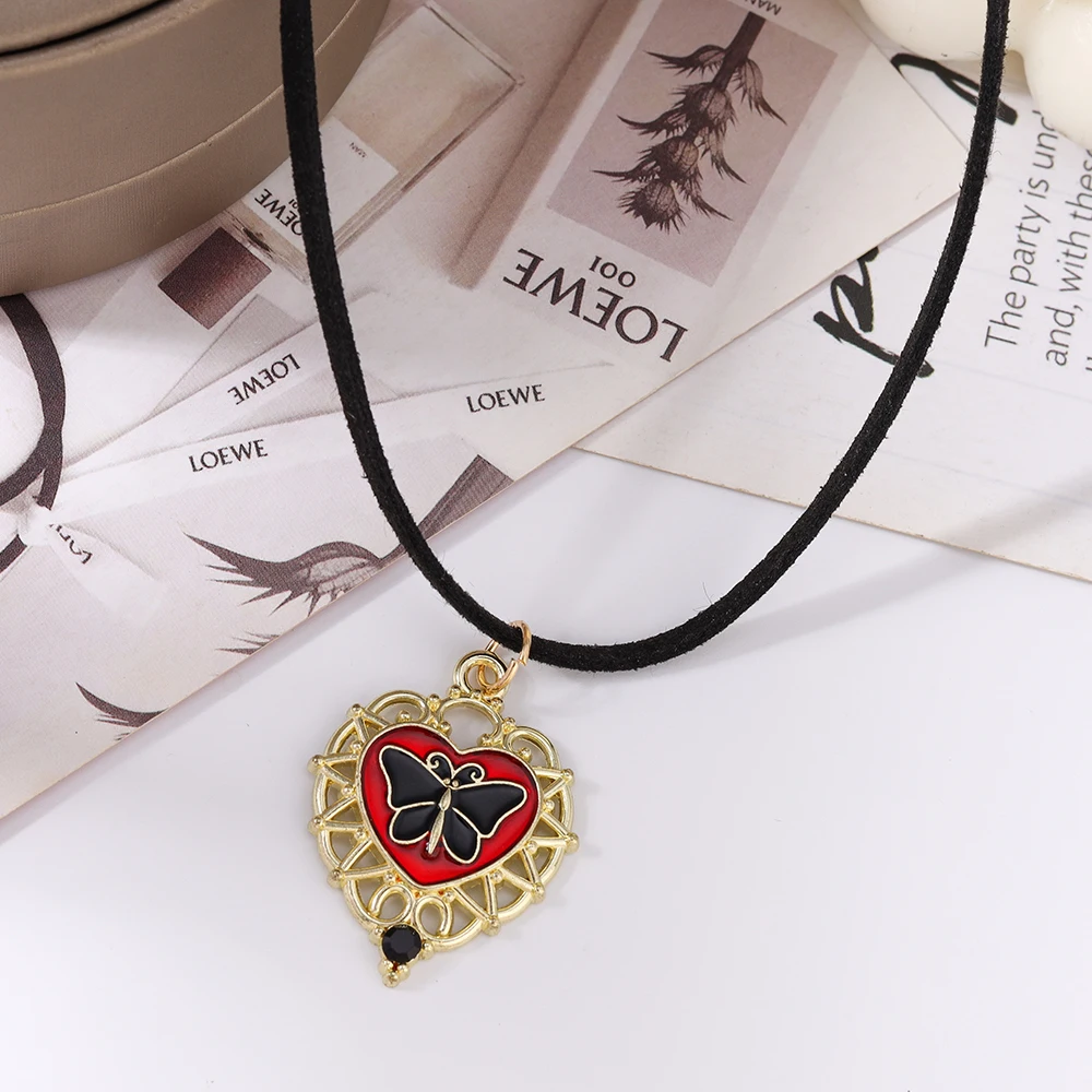 Aihua Vintage Mode Lederband Schmetterling Herz Anhänger Halskette für Frauen Männer Kpop Schmuck Accessoires Y2k Ästhetik – Detail 2