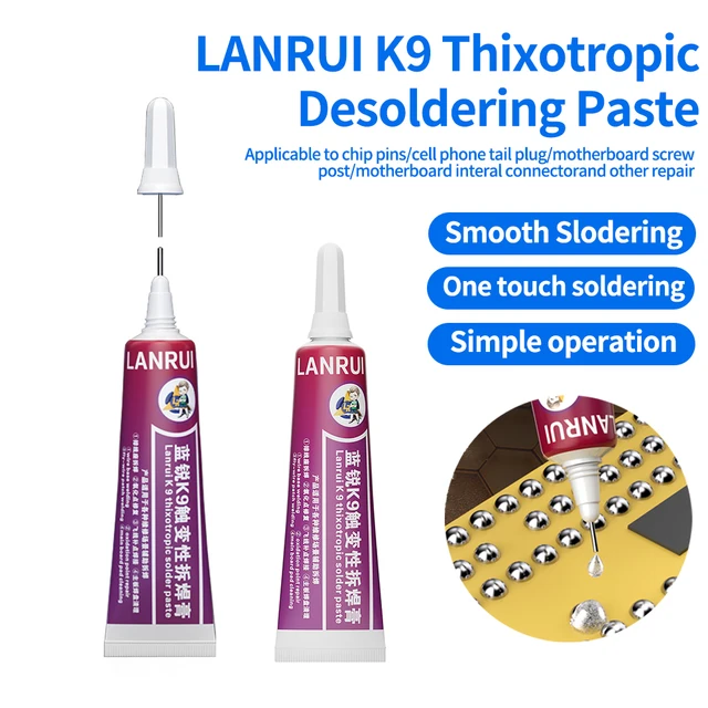 LANRUI K9 15ml tixotropowa pasta do desulfuracji do ścieżki linii papilarnych/gniazdo baterii/wtyczka ogonowa naprawa spawalnicza pasta rozlutownicza