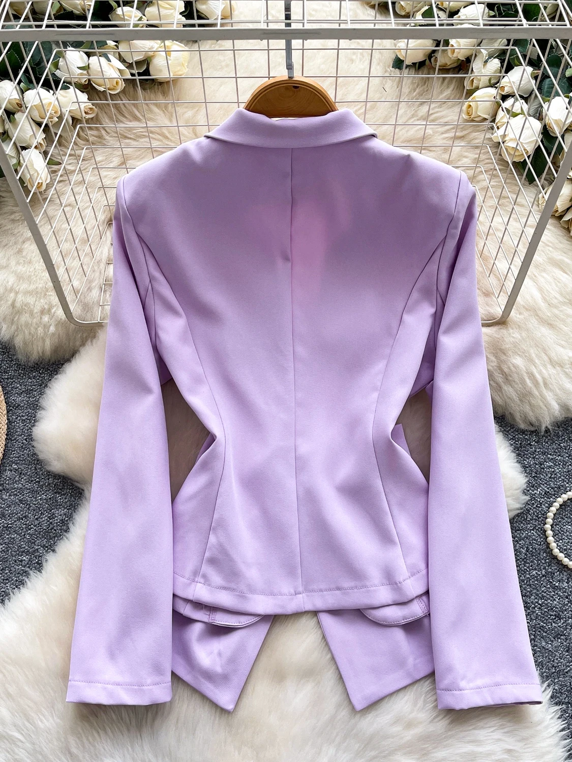 Faionable Nó Cintura-Anto Longo Sve Terno Jaet Feminino Outono Novo Sle Leve Ele Terno